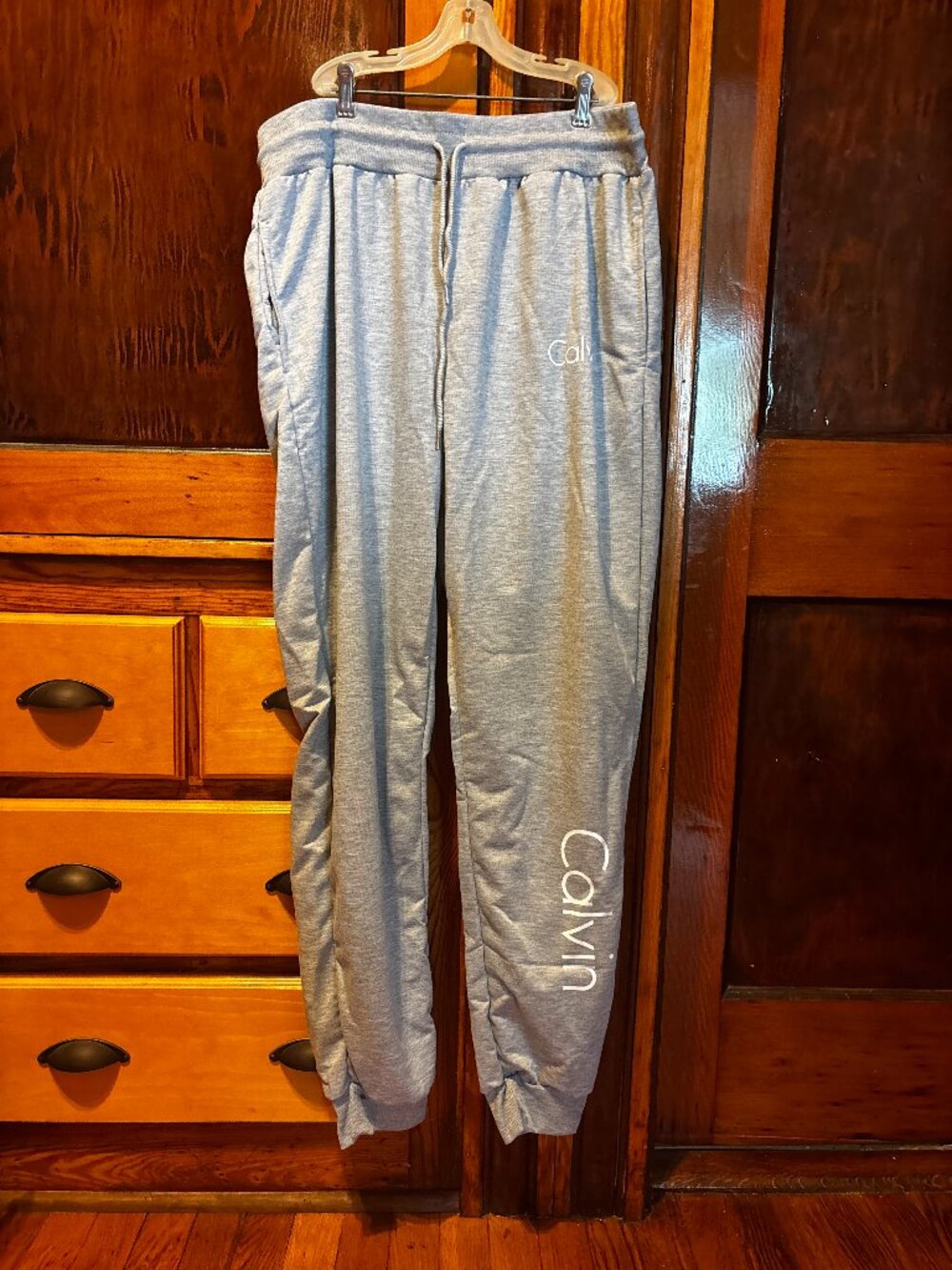 Women's Light Gray Sweatpants w/ 'Calvin' White Letter Print Size XL Brand New